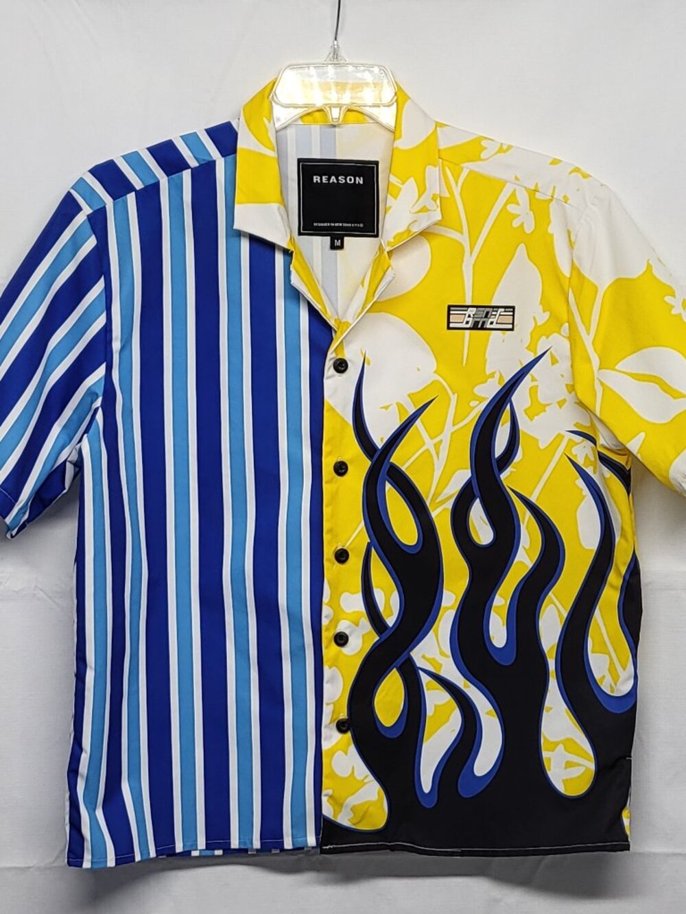 Reason Mens Shirt Button Up Size Medium Fire Striped Streetwear Rockabily